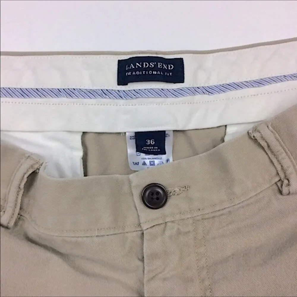Lands End Khaki Flat Front Men’s Shorts  Size 36